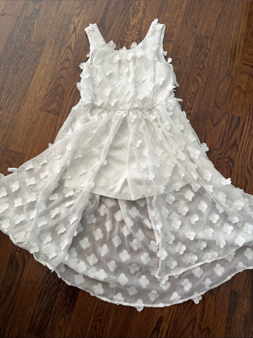 White Floral Applique High-Low Dress